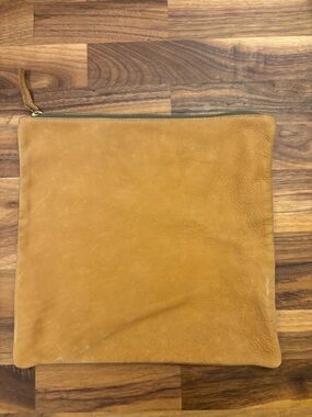 Clare V Leather Zip Clutch in Mustard Tan